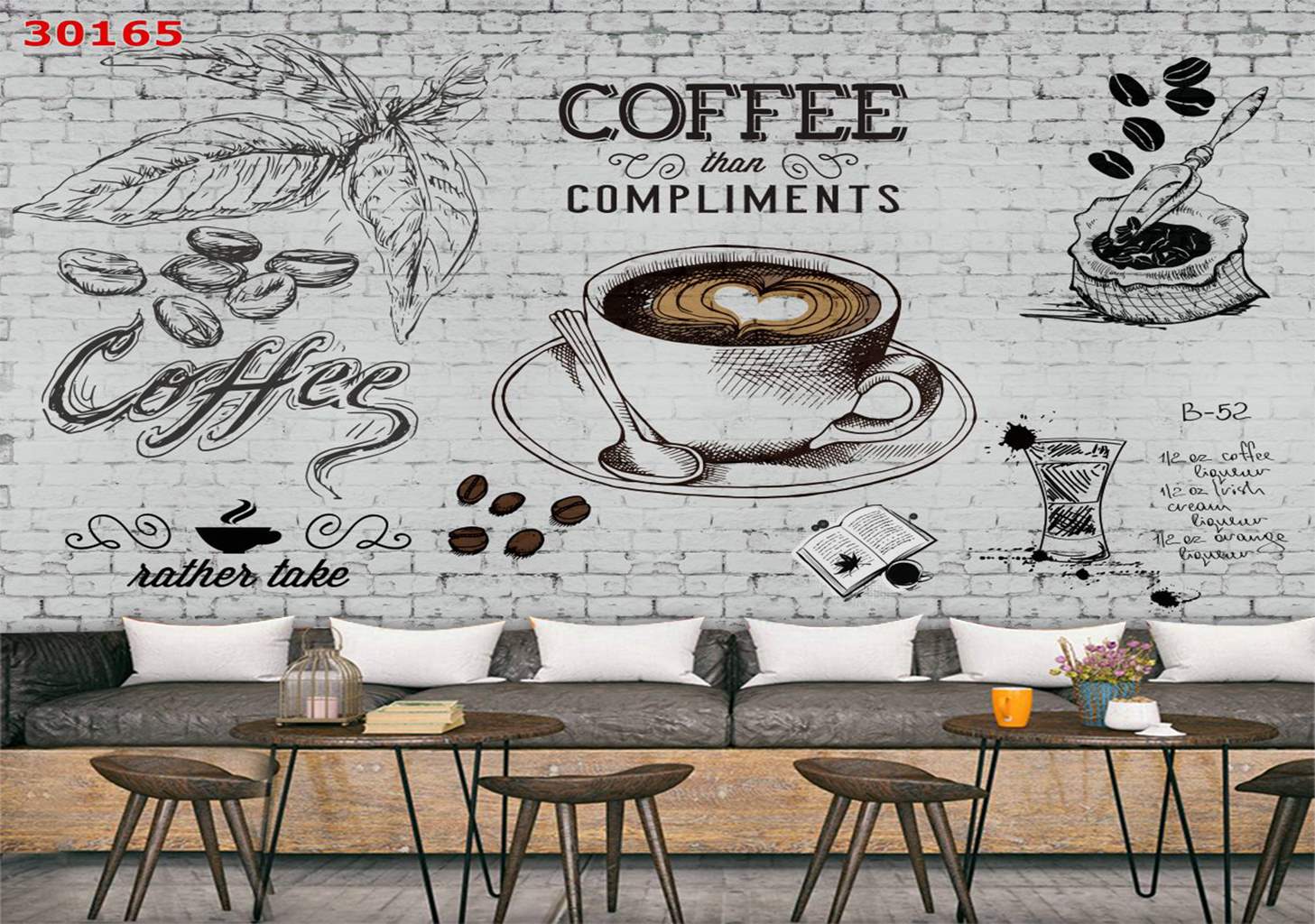 Tranh dán tường 3D quán cafe CAFE03 – TRANH DÁN TƯỜNG CAO CẤP