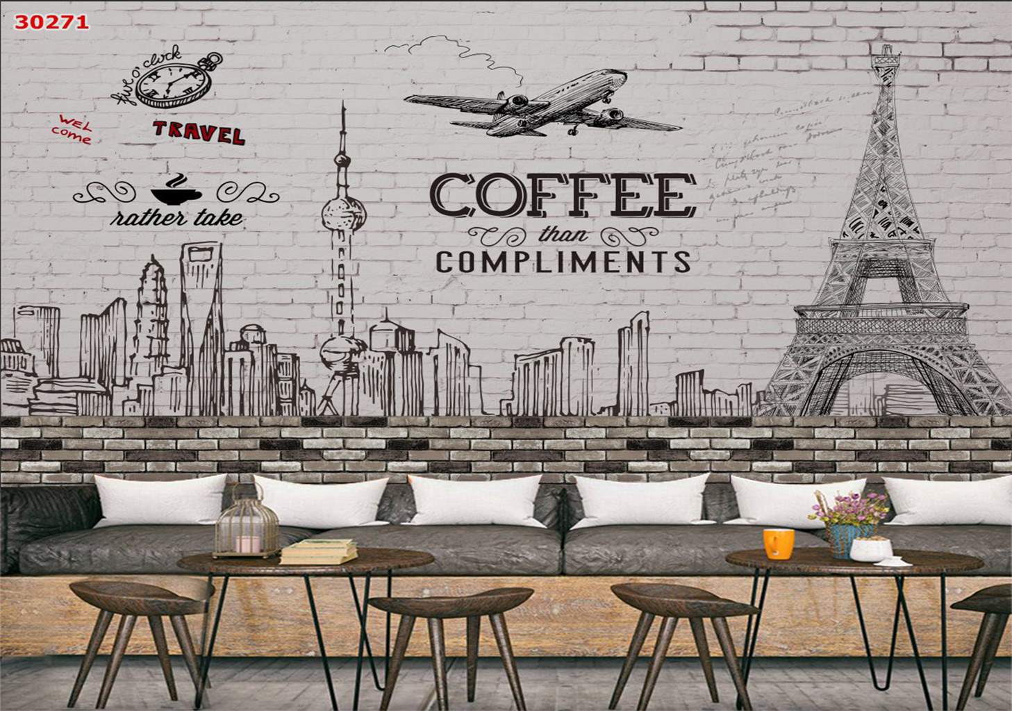 Tranh dán tường 3D quán cafe CAFE03 – TRANH DÁN TƯỜNG CAO CẤP